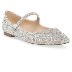 Betsey Johnson Women's Silver Rhinestone Mary Jane Silver Tess Flats NWOT - 9.5